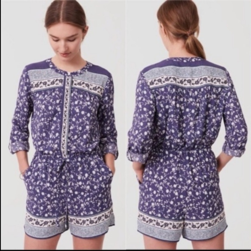Blue Floral Long Sleeve Romper by LOFT